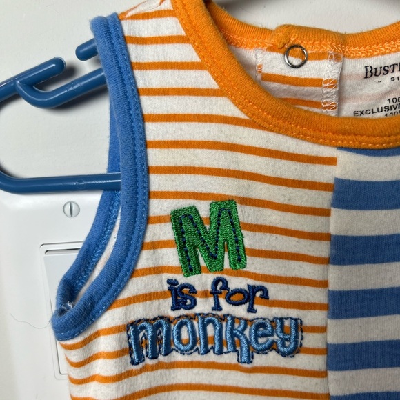 Buster Brown Orange and Blue Striped Romper Monkey Theme 6-9 Months - Picture 3 of 5